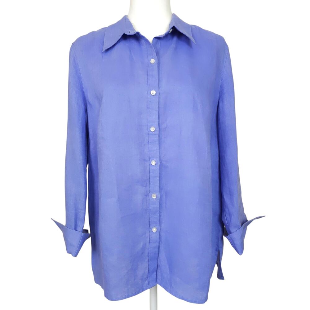 Talbots 100% Linen Blue Button Down Shirt 14
